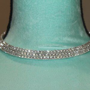 Nwt: Silver Plated 3 Strands Clear Crystal Choker